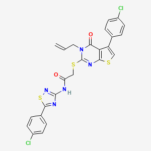 molecular formula C25H17Cl2N5O2S3 B2501231 N-[5-(4-chlorophenyl)-1,2,4-thiadiazol-3-yl]-2-{[5-(4-chlorophenyl)-4-oxo-3-(prop-2-en-1-yl)-3H,4H-thieno[2,3-d]pyrimidin-2-yl]sulfanyl}acetamide CAS No. 671200-57-0