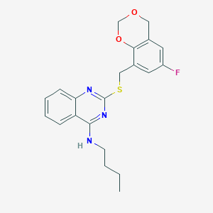 molecular formula C21H22FN3O2S B2501252 N-butyl-2-{[(6-fluoro-2,4-dihydro-1,3-benzodioxin-8-yl)methyl]sulfanyl}quinazolin-4-amine CAS No. 422532-90-9