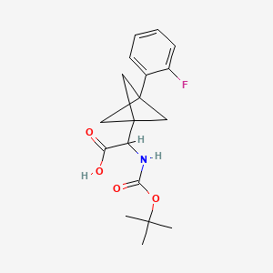 molecular formula C18H22FNO4 B2501267 2-[3-(2-Fluorophenyl)-1-bicyclo[1.1.1]pentanyl]-2-[(2-methylpropan-2-yl)oxycarbonylamino]acetic acid CAS No. 2287267-76-7