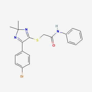 molecular formula C19H18BrN3OS B2501268 2-{[5-(4-bromophenyl)-2,2-dimethyl-2H-imidazol-4-yl]sulfanyl}-N-phenylacetamide CAS No. 899913-00-9