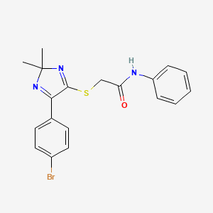 molecular formula C19H18BrN3OS B2501268 2-((5-(4-bromophenyl)-2,2-dimethyl-2H-imidazol-4-yl)thio)-N-phenylacetamide CAS No. 899913-00-9