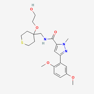 molecular formula C21H29N3O5S B2501276 3-(2,5-dimethoxyphenyl)-N-((4-(2-hydroxyethoxy)tetrahydro-2H-thiopyran-4-yl)methyl)-1-methyl-1H-pyrazole-5-carboxamide CAS No. 2320686-50-6