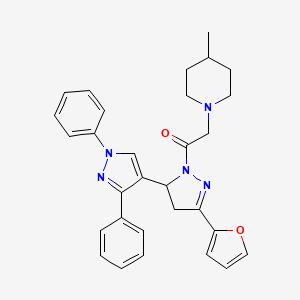 5-(2-furyl)-2-[(4-methylpiperidin-1-yl)acetyl]-1',3'-diphenyl-3,4-dihydro-1'H,2H-3,4'-bipyrazole
