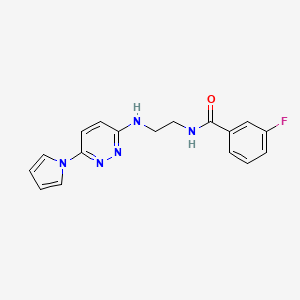 molecular formula C17H16FN5O B2501314 N-(2-((6-(1H-pyrrol-1-yl)pyridazin-3-yl)amino)ethyl)-3-fluorobenzamide CAS No. 1396685-14-5