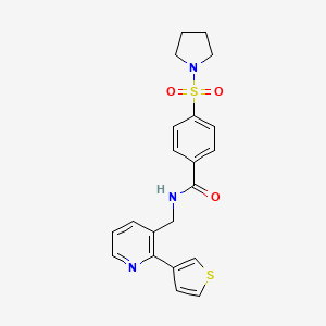 molecular formula C21H21N3O3S2 B2501338 4-(pyrrolidin-1-ylsulfonyl)-N-((2-(thiophen-3-yl)pyridin-3-yl)methyl)benzamide CAS No. 2034345-02-1