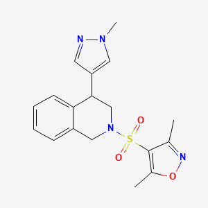 molecular formula C18H20N4O3S B2501341 3,5-dimethyl-4-((4-(1-methyl-1H-pyrazol-4-yl)-3,4-dihydroisoquinolin-2(1H)-yl)sulfonyl)isoxazole CAS No. 2034298-24-1