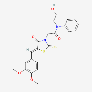 molecular formula C22H22N2O5S2 B2501349 (Z)-2-(5-(3,4-dimethoxybenzylidene)-4-oxo-2-thioxothiazolidin-3-yl)-N-(2-hydroxyethyl)-N-phenylacetamide CAS No. 681833-24-9