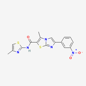 molecular formula C17H13N5O3S2 B2501350 3-甲基-N-(4-甲基-1,3-噻唑-2-基)-6-(3-硝基苯基)咪唑并[2,1-b][1,3]噻唑-2-甲酰胺 CAS No. 852135-97-8