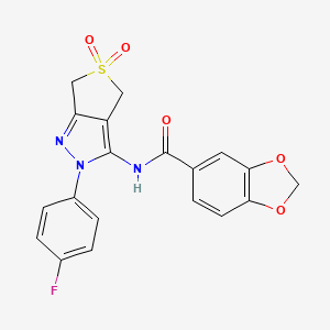 molecular formula C19H14FN3O5S B2501356 N-(2-(4-fluorophenyl)-5,5-dioxido-4,6-dihydro-2H-thieno[3,4-c]pyrazol-3-yl)benzo[d][1,3]dioxole-5-carboxamide CAS No. 450337-30-1