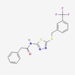 molecular formula C18H14F3N3OS2 B2501357 2-phenyl-N-(5-((3-(trifluoromethyl)benzyl)thio)-1,3,4-thiadiazol-2-yl)acetamide CAS No. 392301-81-4