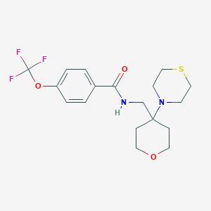 molecular formula C18H23F3N2O3S B2501358 N-{[4-(thiomorpholin-4-yl)oxan-4-yl]methyl}-4-(trifluoromethoxy)benzamide CAS No. 2415517-38-1