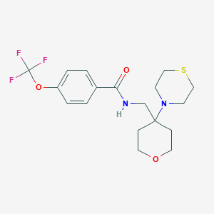 molecular formula C18H23F3N2O3S B2501358 N-[(4-Thiomorpholin-4-yloxan-4-yl)methyl]-4-(trifluoromethoxy)benzamide CAS No. 2415517-38-1