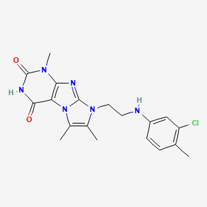 molecular formula C19H21ClN6O2 B2501360 8-(2-((3-chloro-4-methylphenyl)amino)ethyl)-1,6,7-trimethyl-1H-imidazo[2,1-f]purine-2,4(3H,8H)-dione CAS No. 923128-83-0