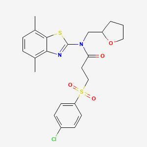 molecular formula C23H25ClN2O4S2 B2501366 3-((4-chlorophenyl)sulfonyl)-N-(4,7-dimethylbenzo[d]thiazol-2-yl)-N-((tetrahydrofuran-2-yl)methyl)propanamide CAS No. 920212-83-5