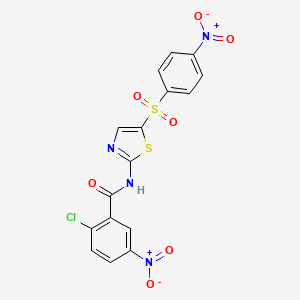 molecular formula C16H9ClN4O7S2 B2501374 2-chloro-5-nitro-N-[5-(4-nitrophenyl)sulfonyl-1,3-thiazol-2-yl]benzamide CAS No. 349615-36-7