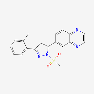 molecular formula C19H18N4O2S B2501375 6-(1-(methylsulfonyl)-3-(o-tolyl)-4,5-dihydro-1H-pyrazol-5-yl)quinoxaline CAS No. 1010922-17-4