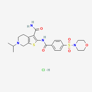 molecular formula C22H29ClN4O5S2 B2501429 6-Isopropyl-2-(4-(morpholinosulfonyl)benzamido)-4,5,6,7-tetrahydrothieno[2,3-c]pyridine-3-carboxamide hydrochloride CAS No. 1216461-65-2