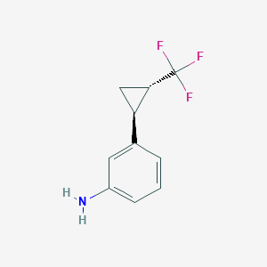 molecular formula C10H10F3N B2501431 (+/-)-3-(trans-2-(Trifluoromethyl)cyclopropyl)aniline CAS No. 1416432-51-3
