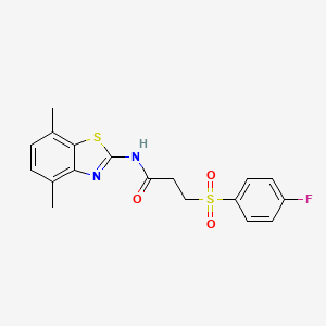 molecular formula C18H17FN2O3S2 B2501493 N-(4,7-dimethylbenzo[d]thiazol-2-yl)-3-((4-fluorophenyl)sulfonyl)propanamide CAS No. 898427-42-4