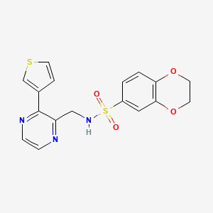 molecular formula C17H15N3O4S2 B2501495 N-((3-(thiophen-3-yl)pyrazin-2-yl)methyl)-2,3-dihydrobenzo[b][1,4]dioxine-6-sulfonamide CAS No. 2034463-02-8