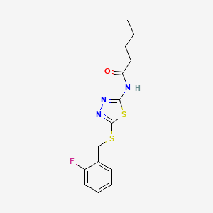 molecular formula C14H16FN3OS2 B2501533 N-(5-{[(2-fluorophenyl)methyl]sulfanyl}-1,3,4-thiadiazol-2-yl)pentanamide CAS No. 868976-59-4