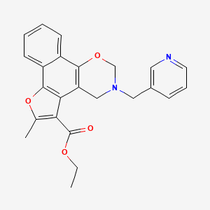 molecular formula C24H22N2O4 B2501534 ethyl 4-methyl-9-(pyridin-3-ylmethyl)-3,11-dioxa-9-azatetracyclo[11.4.0.02,6.07,12]heptadeca-1(17),2(6),4,7(12),13,15-hexaene-5-carboxylate CAS No. 446270-30-0