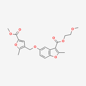 molecular formula C21H22O8 B2501558 2-Methoxyethyl 5-{[5-(methoxycarbonyl)-2-methylfuran-3-yl]methoxy}-2-methyl-1-benzofuran-3-carboxylate CAS No. 300557-24-8