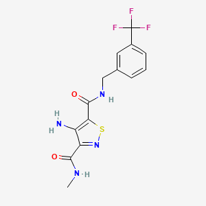 molecular formula C14H13F3N4O2S B2501596 4-amino-N3-methyl-N5-(3-(trifluoromethyl)benzyl)isothiazole-3,5-dicarboxamide CAS No. 1251546-78-7