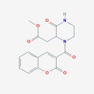molecular formula C17H16N2O6 B2501598 methyl 2-(3-oxo-1-(2-oxo-2H-chromene-3-carbonyl)piperazin-2-yl)acetate CAS No. 1025736-80-4