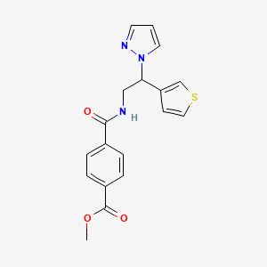 molecular formula C18H17N3O3S B2501620 methyl 4-((2-(1H-pyrazol-1-yl)-2-(thiophen-3-yl)ethyl)carbamoyl)benzoate CAS No. 2034340-29-7