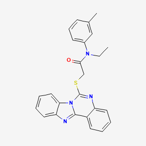 molecular formula C25H22N4OS B2501669 N-ethyl-N-(3-methylphenyl)-2-{8,10,17-triazatetracyclo[8.7.0.0^{2,7}.0^{11,16}]heptadeca-1(17),2,4,6,8,11(16),12,14-octaen-9-ylsulfanyl}acetamide CAS No. 688792-69-0