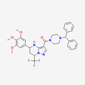 molecular formula C34H36F3N5O4 B2501684 (4-Benzhydrylpiperazin-1-yl)(7-(trifluoromethyl)-5-(3,4,5-trimethoxyphenyl)-4,5,6,7-tetrahydropyrazolo[1,5-a]pyrimidin-3-yl)methanone CAS No. 351894-54-7
