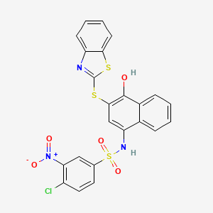 molecular formula C23H14ClN3O5S3 B2501722 N-[3-(1,3-benzothiazol-2-ylsulfanyl)-4-hydroxynaphthalen-1-yl]-4-chloro-3-nitrobenzene-1-sulfonamide CAS No. 477498-92-3