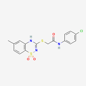 molecular formula C16H14ClN3O3S2 B2501782 N-(4-chlorophenyl)-2-[(6-methyl-1,1-dioxo-4H-1lambda6,2,4-benzothiadiazin-3-yl)sulfanyl]acetamide CAS No. 899976-50-2