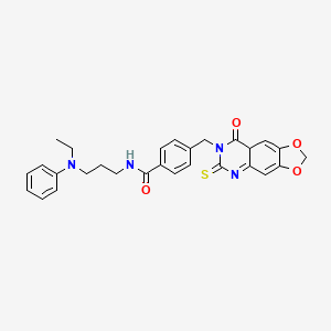 molecular formula C28H28N4O4S B2501811 N-{3-[ethyl(phenyl)amino]propyl}-4-({8-oxo-6-sulfanylidene-2H,5H,6H,7H,8H-[1,3]dioxolo[4,5-g]quinazolin-7-yl}methyl)benzamide CAS No. 688055-58-5