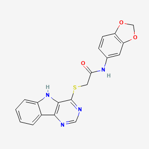 molecular formula C19H14N4O3S B2501925 N-(2H-1,3-benzodioxol-5-yl)-2-{5H-pyrimido[5,4-b]indol-4-ylsulfanyl}acetamide CAS No. 1116029-89-0