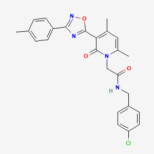 molecular formula C25H23ClN4O3 B2501947 N-[(4-chlorophenyl)methyl]-2-{4,6-dimethyl-3-[3-(4-methylphenyl)-1,2,4-oxadiazol-5-yl]-2-oxo-1,2-dihydropyridin-1-yl}acetamide CAS No. 946235-78-5