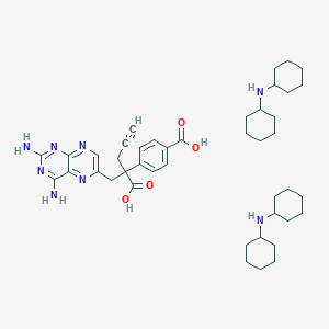 molecular formula C43H62N8O4 B2501959 Dicyclohexylamine hemi(4-(2-carboxylato-1-(2,4-diaminopteridin-6-yl)pent-4-yn-2-yl)benzoate) CAS No. 1548618-54-7