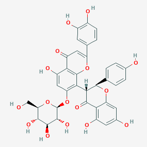 8-[(2S,3R)-5,7-dihydroxy-2-(4-hydroxyphenyl)-4-oxo-2,3-dihydrochromen-3-yl]-2-(3,4-dihydroxyphenyl)-5-hydroxy-7-[(2S,3R,4S,5S,6R)-3,4,5-trihydroxy-6-(hydroxymethyl)oxan-2-yl]oxychromen-4-one
