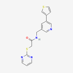 2-(pyrimidin-2-ylthio)-N-((5-(thiophen-3-yl)pyridin-3-yl)methyl)acetamide