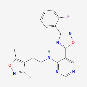 molecular formula C19H17FN6O2 B2502056 N-[2-(3,5-dimethyl-1,2-oxazol-4-yl)ethyl]-5-[3-(2-fluorophenyl)-1,2,4-oxadiazol-5-yl]pyrimidin-4-amine CAS No. 2034244-58-9