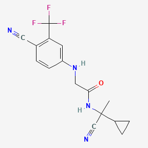 molecular formula C16H15F3N4O B2502081 N-(1-cyano-1-cyclopropylethyl)-2-{[4-cyano-3-(trifluoromethyl)phenyl]amino}acetamide CAS No. 1394675-44-5