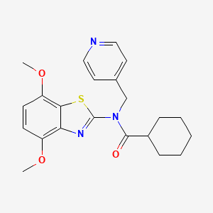 molecular formula C22H25N3O3S B2502109 N-(4,7-dimethoxy-1,3-benzothiazol-2-yl)-N-[(pyridin-4-yl)methyl]cyclohexanecarboxamide CAS No. 923165-84-8
