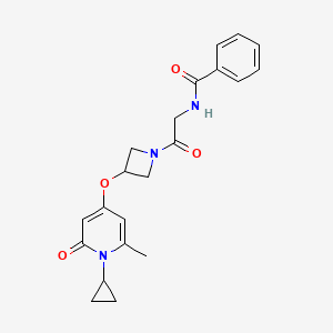 molecular formula C21H23N3O4 B2502115 N-(2-(3-((1-cyclopropyl-6-methyl-2-oxo-1,2-dihydropyridin-4-yl)oxy)azetidin-1-yl)-2-oxoethyl)benzamide CAS No. 2034238-06-5