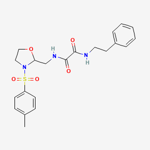 molecular formula C21H25N3O5S B2502117 N1-phenethyl-N2-((3-tosyloxazolidin-2-yl)methyl)oxalamide CAS No. 874806-08-3