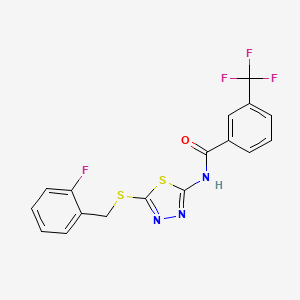 molecular formula C17H11F4N3OS2 B2502145 N-(5-((2-fluorobenzyl)thio)-1,3,4-thiadiazol-2-yl)-3-(trifluoromethyl)benzamide CAS No. 868973-52-8