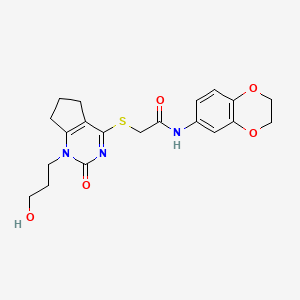 molecular formula C20H23N3O5S B2502231 N-(2,3-dihydro-1,4-benzodioxin-6-yl)-2-{[1-(3-hydroxypropyl)-2-oxo-1H,2H,5H,6H,7H-cyclopenta[d]pyrimidin-4-yl]sulfanyl}acetamide CAS No. 942013-38-9