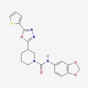 molecular formula C19H18N4O4S B2502255 N-(2H-1,3-benzodioxol-5-yl)-3-[5-(thiophen-2-yl)-1,3,4-oxadiazol-2-yl]piperidine-1-carboxamide CAS No. 1105227-97-1