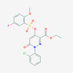 molecular formula C20H16ClFN2O7S B2502319 Ethyl 1-(2-chlorophenyl)-4-(((5-fluoro-2-methoxyphenyl)sulfonyl)oxy)-6-oxo-1,6-dihydropyridazine-3-carboxylate CAS No. 899728-20-2