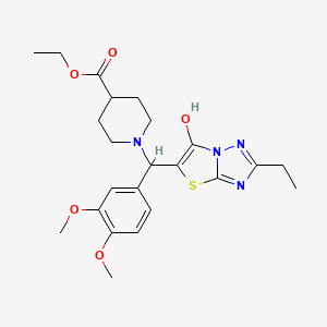 molecular formula C23H30N4O5S B2502327 Ethyl 1-((3,4-dimethoxyphenyl)(2-ethyl-6-hydroxythiazolo[3,2-b][1,2,4]triazol-5-yl)methyl)piperidine-4-carboxylate CAS No. 886907-55-7